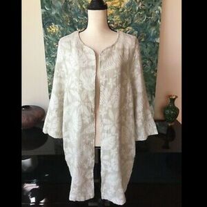 TAHARI Linen Leafs Long Open Cardigan